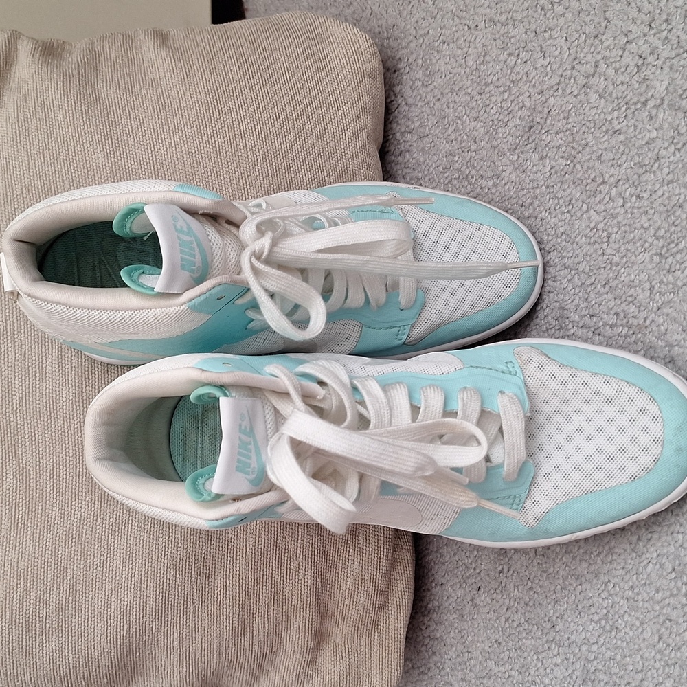 Nike Aqua and White "Swoosh" High Top Athletic Sneakers